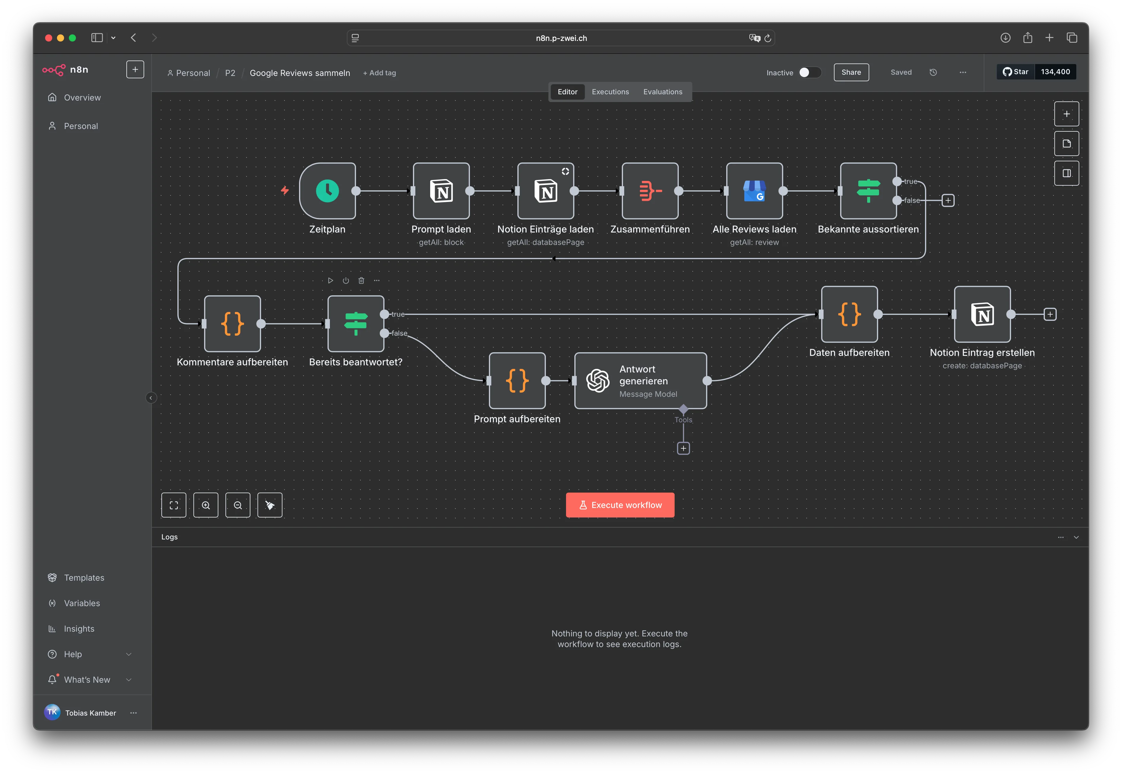 Workflow zur teilautomatisierten Beantwortung von Google Reviews